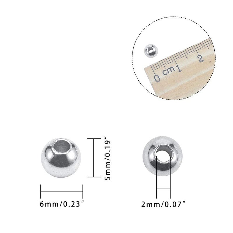 NBEADS 100 Pcs 6mm Metal Spacer Beads, 2mm Hole Solid 304 Stainless Steel Rondelle Beads Metal Loose Beads for DIY Bracelet Jewelry Making - Image 2